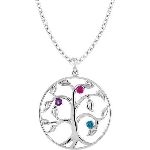 Mother's Day Sterling Silver 3-Stone Family Tree Necklace